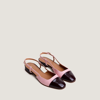 Ballerines slingbacks en vernis bordeaux et vernis pliss&eacute; rose p&eacute;tale | DHAPOU | Jonak