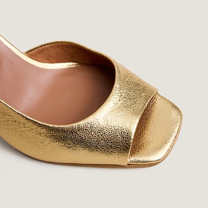 Escarpins slingbacks &agrave; talons hauts en cuir craquel&eacute; or | DIRA | Jonak