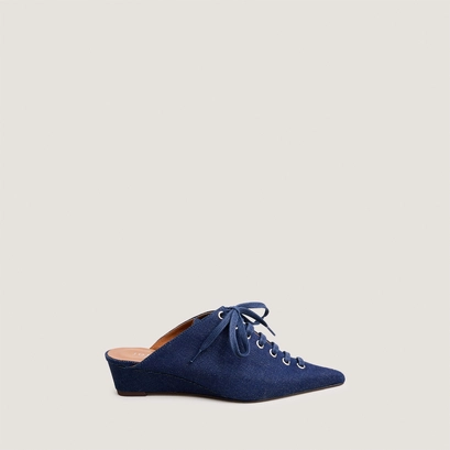 Mules &agrave; lacets et talons compens&eacute;s en jean bleu fonc&eacute; | DOLEANE | Jonak