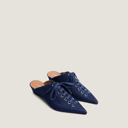 Mules &agrave; lacets et talons compens&eacute;s en jean bleu fonc&eacute; | DOLEANE | Jonak