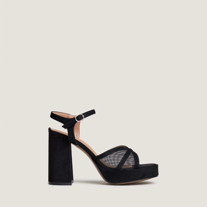 Sandales &agrave; plateformes et talons hauts en textile noir et r&eacute;sille noire | JENNYFER | Jonak