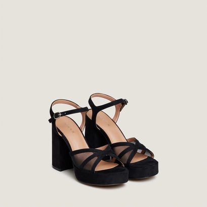 Sandales &agrave; plateformes et talons hauts en textile noir et r&eacute;sille noire | JENNYFER | Jonak