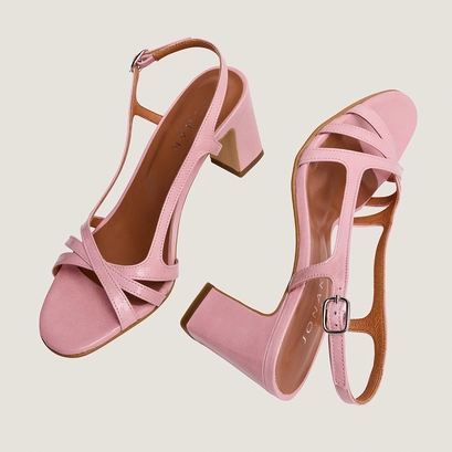 Sandales &agrave; hauts talons en vernis pliss&eacute; rose p&eacute;tale | VAIANA | Jonak