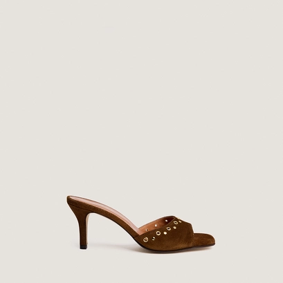 Mules &agrave; talons hauts et rivets en cro&ucirc;te cognac | VIVE | Jonak