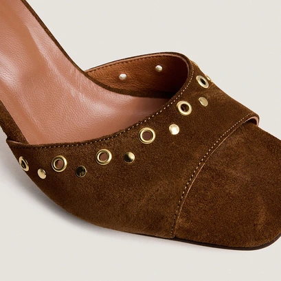 Mules &agrave; talons hauts et rivets en cro&ucirc;te cognac | VIVE | Jonak