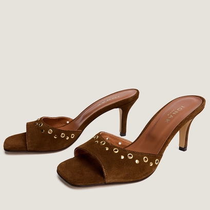 Mules &agrave; talons hauts et rivets en cro&ucirc;te cognac | VIVE | Jonak
