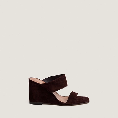 Mules &agrave; talons compens&eacute;s en velours marron | VOYELLE | Jonak