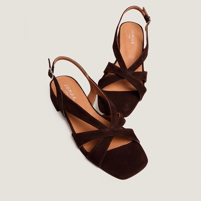 Sandales &agrave; petits talons en velours marron | ALPHONSE | Jonak