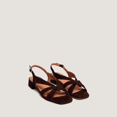 Sandales &agrave; petits talons en velours marron | ALPHONSE | Jonak