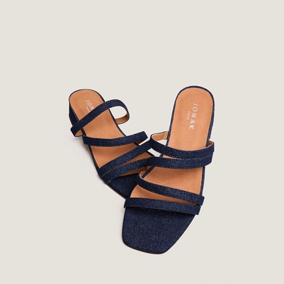 Mules &agrave; petits talons et brides fines en jeans bleu fonc&eacute; | ALPILLES | Jonak