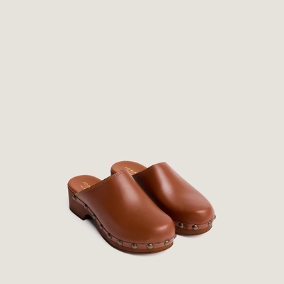Mules &agrave; plateformes en cuir cognac | NAKY | Jonak