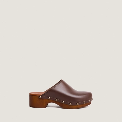 Mules &agrave; plateformes en cuir marron fonc&eacute; | NAKY | Jonak