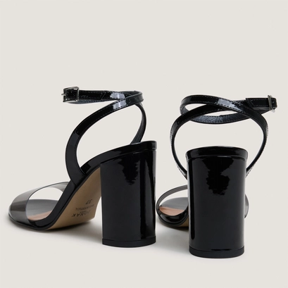 Sandales &agrave; talons hauts et brides chevilles en vernis noir et vinyle noir | DANGER | Jonak