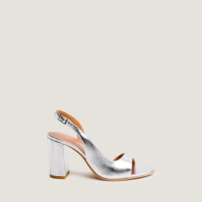 Sandales slingbacks en cuir m&eacute;tallis&eacute; argent | DEBOUT | Jonak