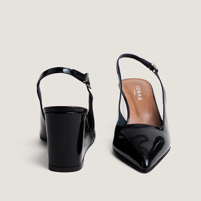 Escarpins slingbacks compens&eacute;s en vernis noir | DIXTINE | Jonak