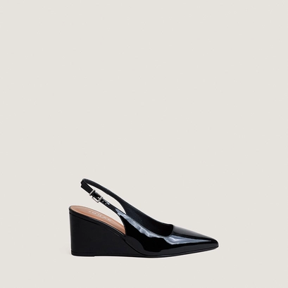 Escarpins slingbacks compens&eacute;s en vernis noir | DIXTINE | Jonak