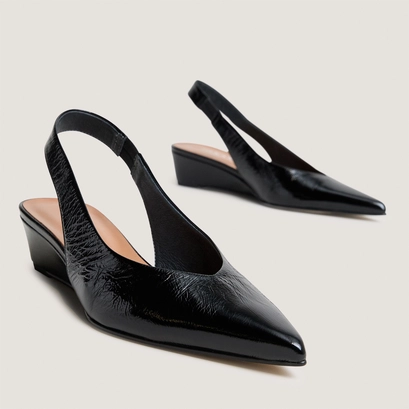 Escarpins slingbacks et petits talons compens&eacute;s en cuir brillant noir | DOLEANCE | Jonak
