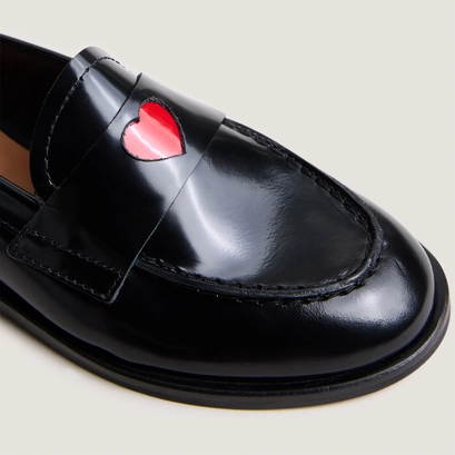 Mocassins &agrave; bouts ronds et c&oelig;ur - Capsule mini en cuir glac&eacute; noir | MINI DONJUAN | Jonak