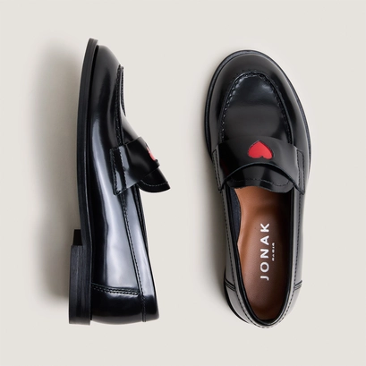 Mocassins &agrave; bouts ronds et c&oelig;ur - Capsule mini en cuir glac&eacute; noir | MINI DONJUAN | Jonak
