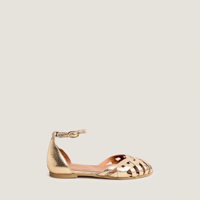 Sandales plates - Capsule mini en cuir craquel&eacute; or | MINI DOO | Jonak