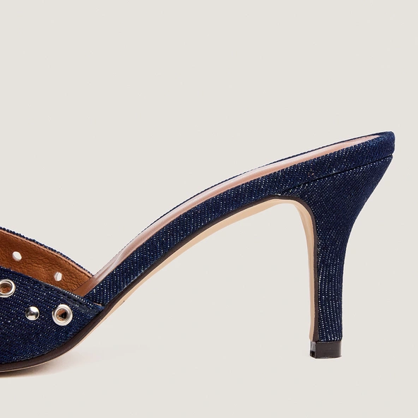 Mules &agrave; talons hauts et rivets en jeans bleu fonc&eacute; | VIVE | Jonak