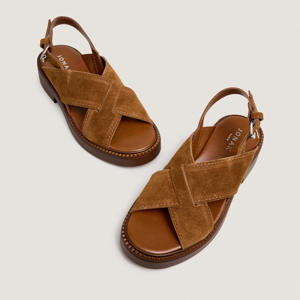 Sandales à brides entrelacées en croûte cognac | ELIO | Jonak