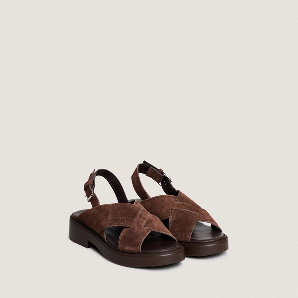 Sandales à brides entrelacées en croûte marron foncé | ELIO | Jonak