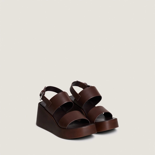 Sandales compensées à brides larges en cuir cacao | ELISA | Jonak