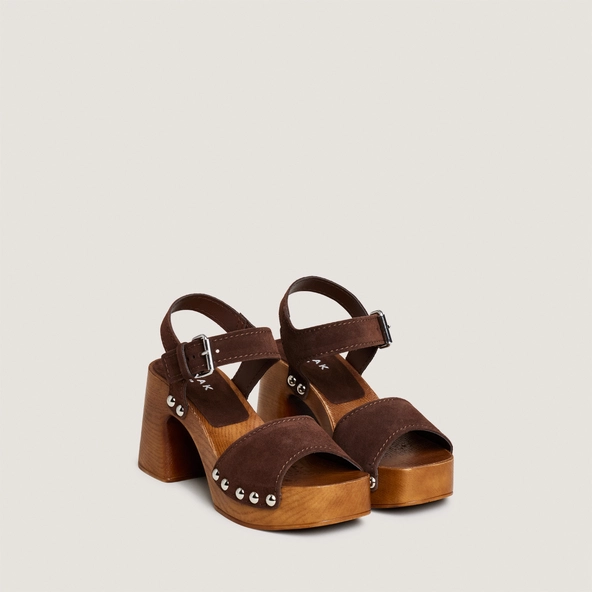Sandales à plateformes et rivets en croûte marron foncé | ELODIE | Jonak