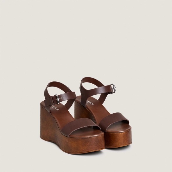Sandales compensées à brides ajustables en cuir cacao | ETHAN | Jonak
