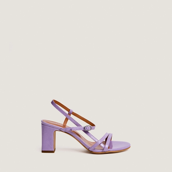 Sandales &agrave; talons et brides en vernis pliss&eacute; lilas | VICOMTE | Jonak