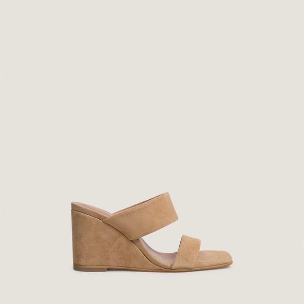 Mules à talons compensés en velours camel | VOYELLE | Jonak