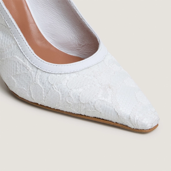 Escarpins slingbacks à bouts pointus en dentelle blanche et cuir blanc | DAXA | Jonak