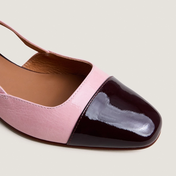 Ballerines slingbacks en vernis bordeaux et vernis pliss&eacute; rose p&eacute;tale | DHAPOU | Jonak