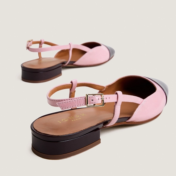 Ballerines slingbacks en vernis bordeaux et vernis pliss&eacute; rose p&eacute;tale | DHAPOU | Jonak