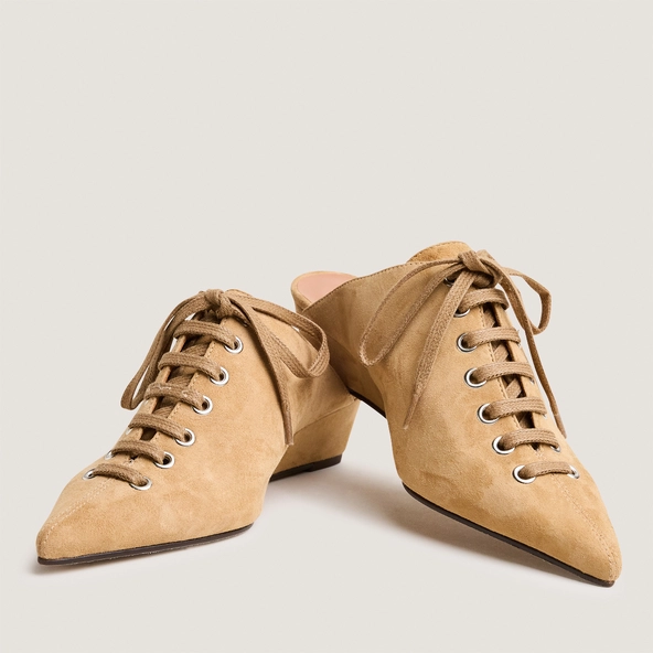 Mules à lacets et talons compensés en velours miel | DOLEANE | Jonak