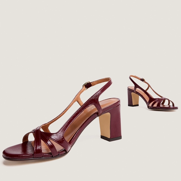Sandales à hauts talons en vernis plissé bordeaux | VAIANA | Jonak