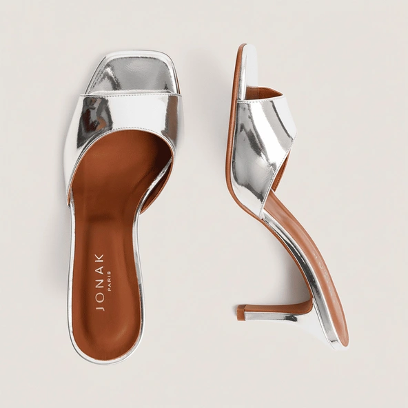 Mules à talons en cuir miroir argent | VERTIGO | Jonak