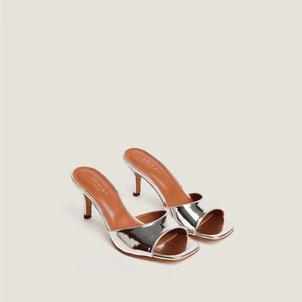 Mules à talons en cuir miroir argent | VERTIGO | Jonak