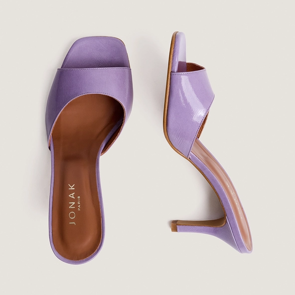 Mules à talons en vernis plissé lilas | VERTIGO | Jonak