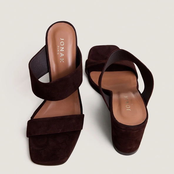 Mules à talons compensés en velours marron | VOYELLE | Jonak