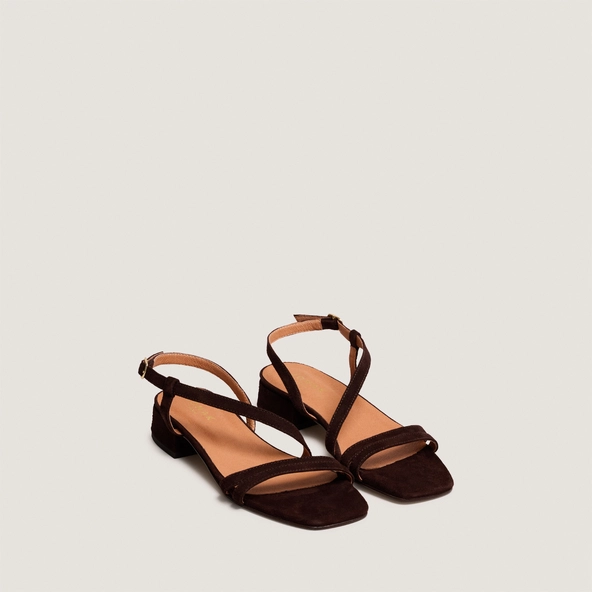 Sandales &agrave; petits talons en velours marron | ANAYA | Jonak