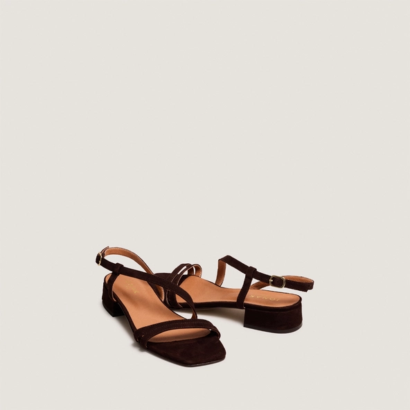 Sandales &agrave; petits talons en velours marron | ANAYA | Jonak