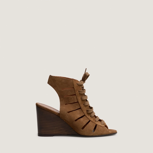 Sandales compensées à lacets et arrières ouverts en croûte cognac | DATELLE | Jonak