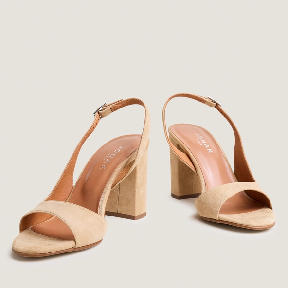 Sandales slingbacks en velours camel | DEBOUT | Jonak