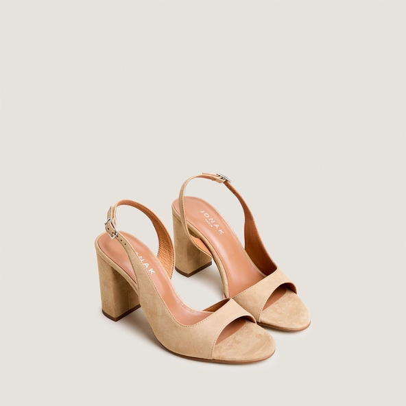 Sandales slingbacks en velours camel | DEBOUT | Jonak
