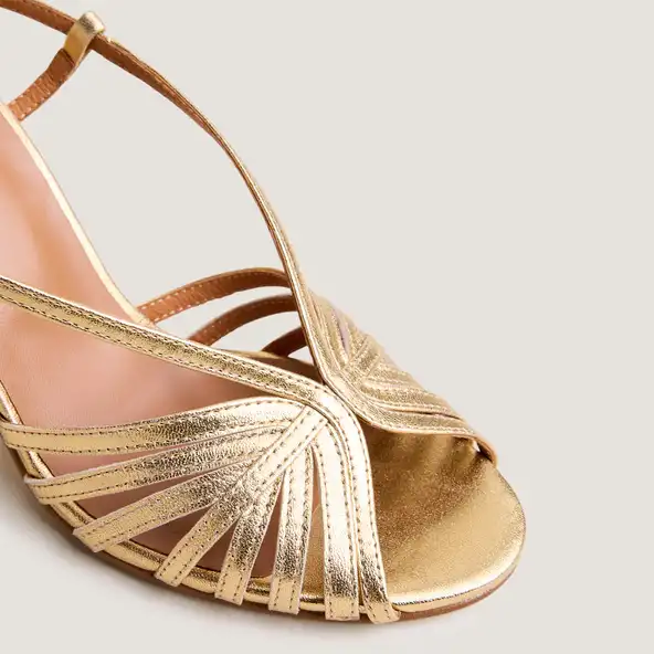 Sandales à talons et bouts ronds en cuir métallisé or | DECEMBRE | Jonak