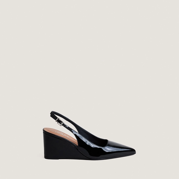 Escarpins slingbacks compens&eacute;s en vernis noir | DIXTINE | Jonak