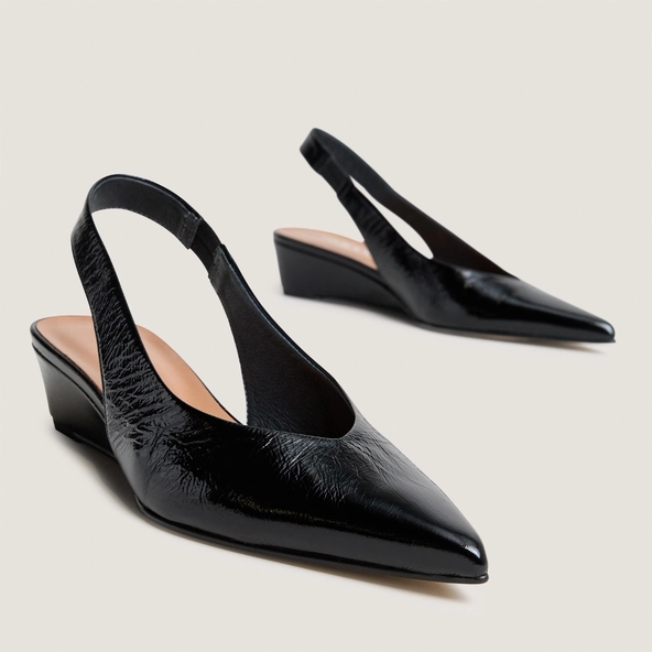 Escarpins slingbacks et petits talons compensés en cuir brillant noir | DOLEANCE | Jonak