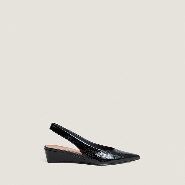 Escarpins slingbacks et petits talons compensés en cuir brillant noir | DOLEANCE | Jonak
